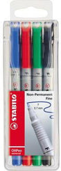 STABILO OHPen universal Folienstift 0,7 mm – 4er Set farbig sortiert, abwischbar, Made in Germany