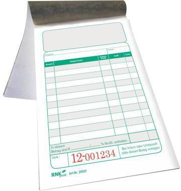 RNK Kassenblock 2952F DIN A6 mit 2x50 Blatt und 1 Durchschlag