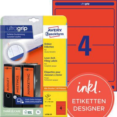 Avery Zweckform Ordnerrückenetikett L4767-20 ultragrip 61x192 mm blau 80 Stück