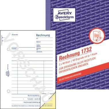 Avery Zweckform Rechnung 1730 DIN A5, 2x40 Blatt, selbstdurchschreibend, FSC-zertifiziert