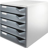 LEITZ Schubladenbox 52800025 DIN A4 mit 5 Schubladen, lichtgrau/rot, stapelbar