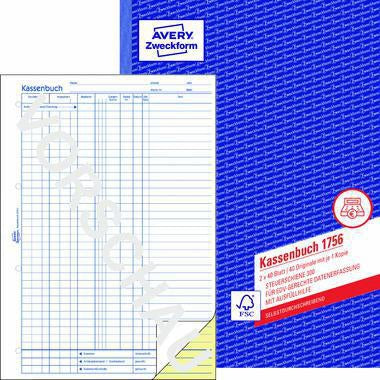 Avery Zweckform Kassenbuch 1756 DIN A4, 2 x 40 Blatt, selbstdurchschreibend, DATEV-gerecht