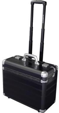 ALUMAXX Pilotenkoffer DISCOVERY – Alu-Aktenkoffer mit Trolley, Rollen & Notebookfach, Schwarz