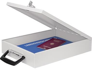 WEDO Dokumentenkassette A4 – Stahlblech, Scheibenschloss, lichtgrau, 35,5 x 26 cm, abschließbar