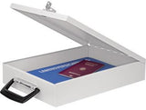 WEDO Dokumentenkassette A4 – Stahlblech, Scheibenschloss, lichtgrau, 35,5 x 26 cm, abschließbar