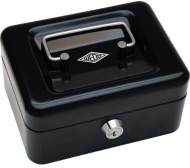 WEDO Geldkassette 145121X – Stahlgehäuse, Zylinderschloss, 4 Hartgeldfächer, 15,2 x 11,5 x 8 cm, schwarz