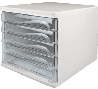 helit Schubladenbox economy H6129482 – 5 Schubladen DIN A4/C4, lichtgrau/weiß, the wave