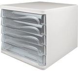 helit Schubladenbox economy H6129482 – 5 Schubladen DIN A4/C4, lichtgrau/weiß, the wave