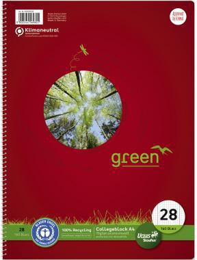 Staufen Collegeblock Green DIN A4 kariert mit Rand, 70 g/m² Recyclingpapier, 160 Blatt
