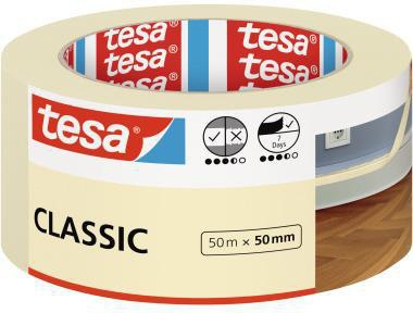 tesa Kreppband CLASSIC 30 mm x 50 m beige – Malerband für saubere Farbkanten