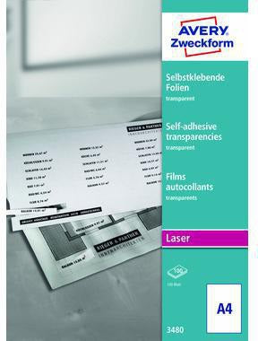 Avery Zweckform Laserfolie 3480 DIN A4 transparent 100 Stück selbstklebend