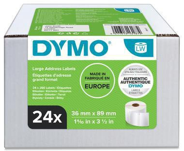 DYMO Adressetikett 36 x 89 mm – 24 Rollen à 260 Etiketten, permanent haftend, Thermodirektdruck