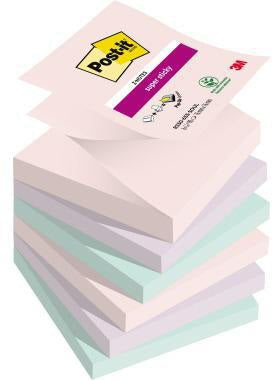 Post-it Super Sticky Z-Notes Soulful Collection 76 x 76 mm, 6 Blöcke à 90 Blatt, je 2x rosa, flieder, mint