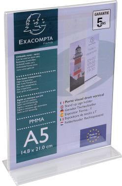 Exacompta Prospekthalter 85158D T-Form PMMA A5 – Tischaufsteller Office Exacryl, beidseitig, kristall