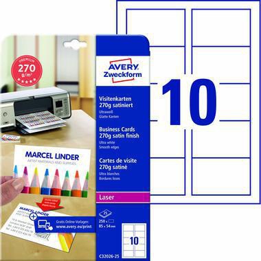 Avery Zweckform Visitenkarte C32026-25 ultraweiß, 250 Stück, 270 g/m², beidseitig bedruckbar