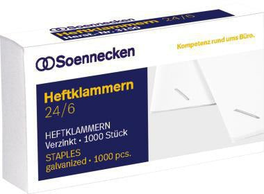 Soennecken Heftklammern 24/6 verzinkt, 1.000 Stück, für Heftzange 124
