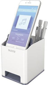 Leitz Stifteköcher WOW Duo Colour weiß/pink – mit Smartphone-Fach & Soundverstärkung