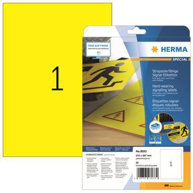HERMA Folienetikett 8033 gelb 210 x 297 mm – wetterfest, 25 Bögen