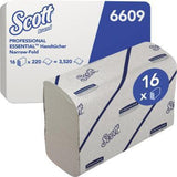 Scott Essential 6609 Papierhandtücher 2-lagig weiß 16x220Bl. – Interfold-Falz für Handtuchspender