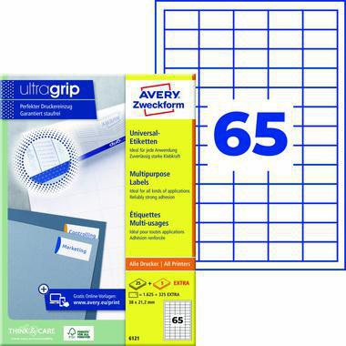 AVERY ZWECKFORM Universaletiketten 6121 ultragrip 38 x 21,2 mm weiß 1.950 Stück