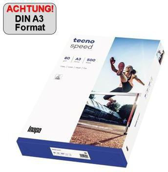 INAPA TECNO Kopierpapier Speed A3 80g/m² – 500 Blatt, chlorfrei gebleicht