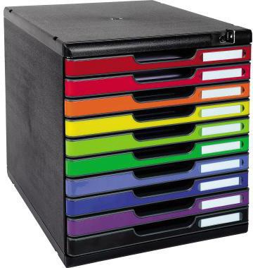 Exacompta Schubladenbox MODULO 10 Schübe DIN A4+ mit Schloss, Polystyrol, schwarz