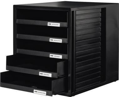 HAN Schubladenbox SCHRANK-SET DIN A4 mit 5 Schubladen, Polystyrol, schwarz
