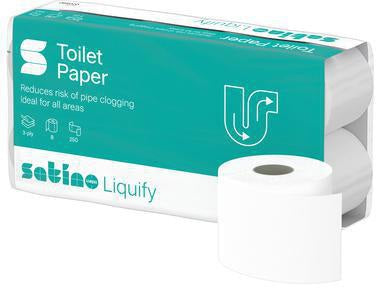 SATINO by WEPA Toilettenpapier Liquify 3-lagig, 250 Blatt, 8 Rollen – hochweiß, für sensible Infrastruktur