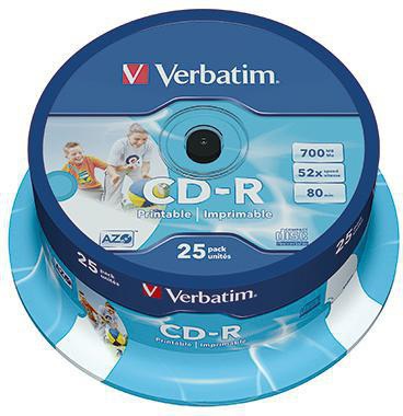 Verbatim CD-R 43439 52x 700MB 80Min. Spindel 25 St./Pack. – bedruckbare Oberfläche