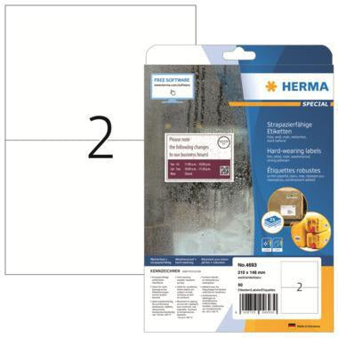 HERMA Folienetikett SPECIAL 210 x 148,5 mm weiß, 50 Etiketten, extrem stark haftend, witterungsbeständig