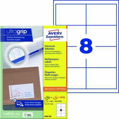 Avery Zweckform Universaletiketten 3660-200 ultragrip 97 x 67,7 mm weiß 1.760 Stück
