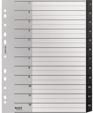 Leitz Zahlenregister Recycle A4 1-10 schwarz, 90 % recycelter Kunststoff, Universallochung