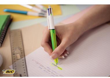 BIC 4 Colours Fluo Mehrfarbkugelschreiber – 4 Farben, neon-transparent, Druckmechanik