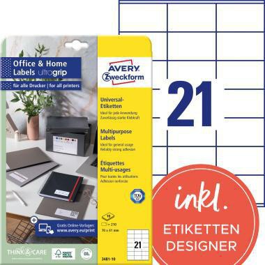 AVERY ZWECKFORM Universaletikett 3481-10 70x41mm weiß – 210 Etiketten für Home Office
