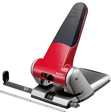 LEITZ Registraturlocher 51800025 – 65 Blatt, Aluminium, rot, DIN A3, arretierbarer Hebel