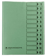 BENE Ordnungsmappe 83800GN DIN A4 mit 12 Fächern in Grün – Recyclingkarton, 250 g/m²