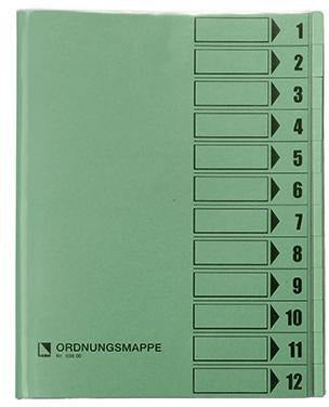 BENE Ordnungsmappe 83800GN DIN A4 mit 12 Fächern in Grün – Recyclingkarton, 250 g/m²