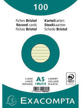 Exacompta Karteikarte DIN A5 liniert weiß 100 St./Pack. – 205 g/m² Karton, PEFC