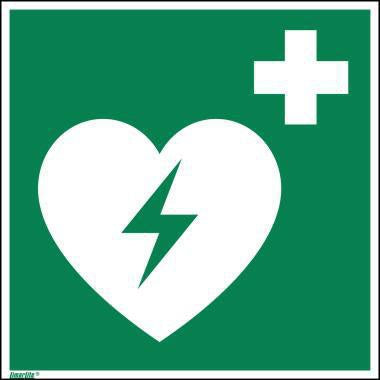 Hinweisschild Defibrillator E010 Fahnenschild 200x200 mm Hart-PVC nachleuchtend von Soennecken