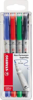 STABILO OHPen universal Folienstift 0,4 mm – 4er Set farbig sortiert, abwischbar