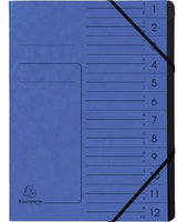 Exacompta Ordnungsmappe DIN A4, 12 Fächer, Colorspankarton blau, FSC