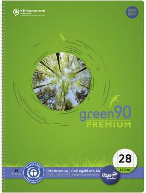 Staufen Collegeblock Green DIN A4 kariert mit Rand, 90 g/m² Recyclingpapier, 80 Blatt