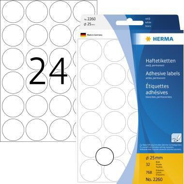 HERMA Markierungspunkt 2260 25 mm Papier weiß 768 Stück – Selbstklebende Etiketten für Büro und Organisation