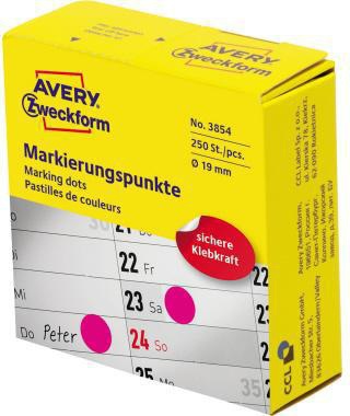 Avery Zweckform Markierungspunkte 3854, 19 mm, magenta, 250 Stück pro Packung