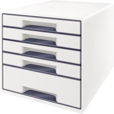 LEITZ Schubladenbox WOW CUBE 52142001 mit 5 Schubfächern, weiß/grau, stapelbar