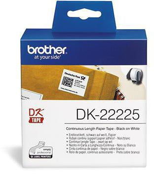 Brother Endlosetikett DK22225 – 38 mm x 30,5 m Papier weiß, ohne Führungslochrand