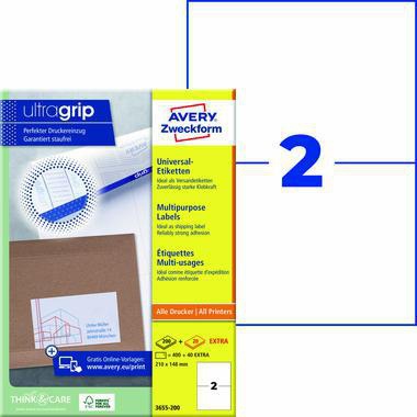 Avery Zweckform Universaletikett 3655-200 ultragrip 210x148mm weiß 440 Stück
