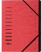 PAGNA Ordnungsmappe 40059-01 DIN A4 12 Fächer Pressspankarton rot mit Gummizugverschluss