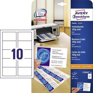 Avery Zweckform Visitenkarte Classic DIN A4 185 g/m² weiß 250 Stück