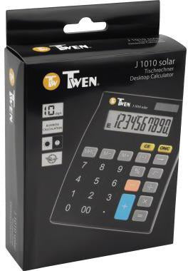 TWEN Tischrechner J-1010 Solar/Batterie – 10-stelliges LCD-Display, Softtouch-Tastatur, Recycling-Gehäuse